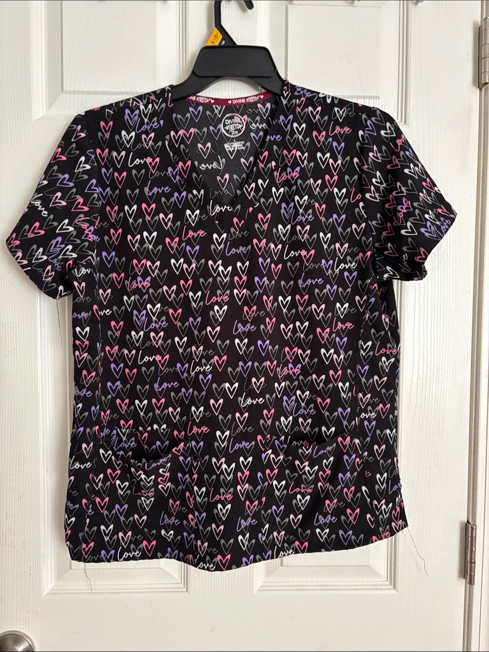 women’s Heart Print Scrub Top - Pink & Purple Accents